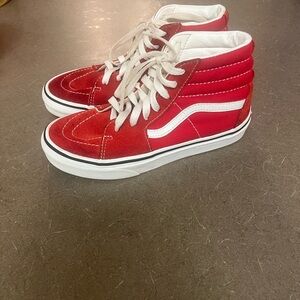Vans Red and White Suede High-Tops